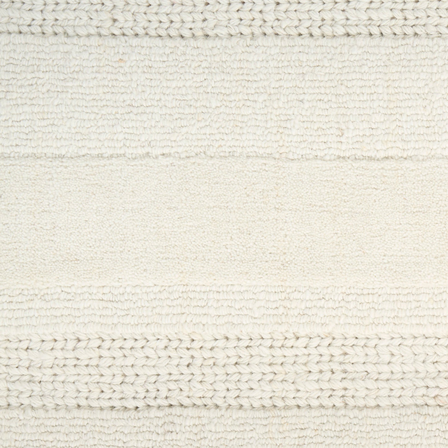 Ivory textured woven rug with chunky horizontal stripe bands; rustic cozy home decor.