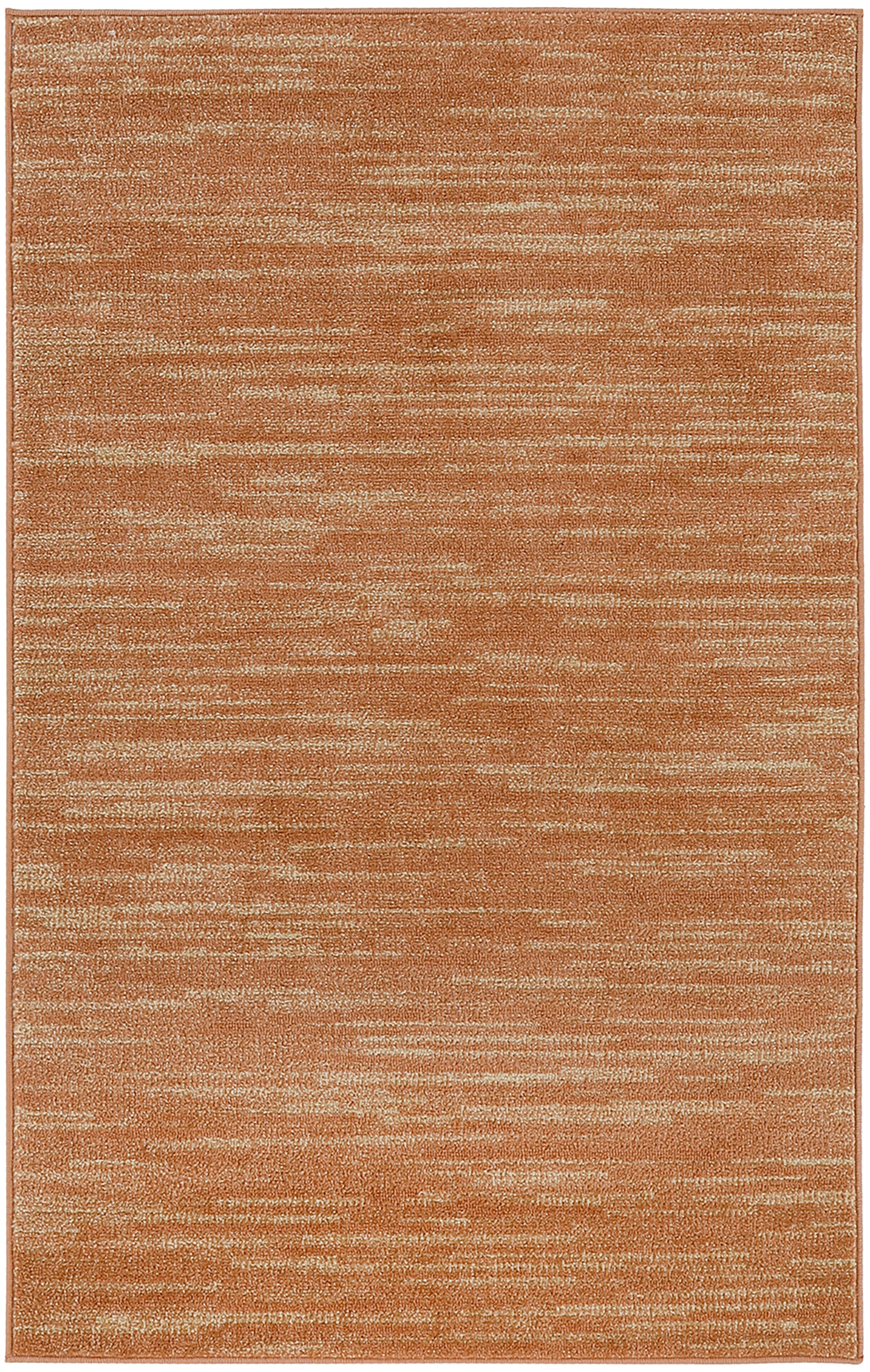 Rust orange outdoor rug with a pale beige marled texture and a narrow border.