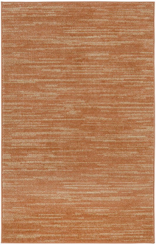 Rust orange outdoor rug with a pale beige marled texture and a narrow border.