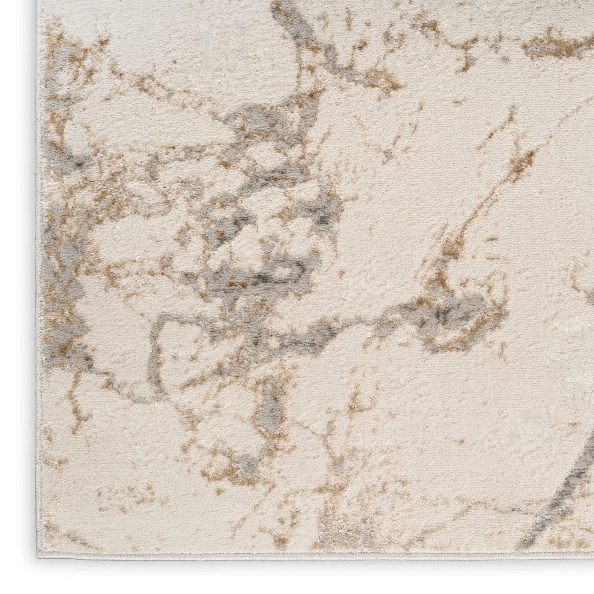 Beige marble-pattern area rug with gray veining; soft plush, rectangular and perfect for living rooms.