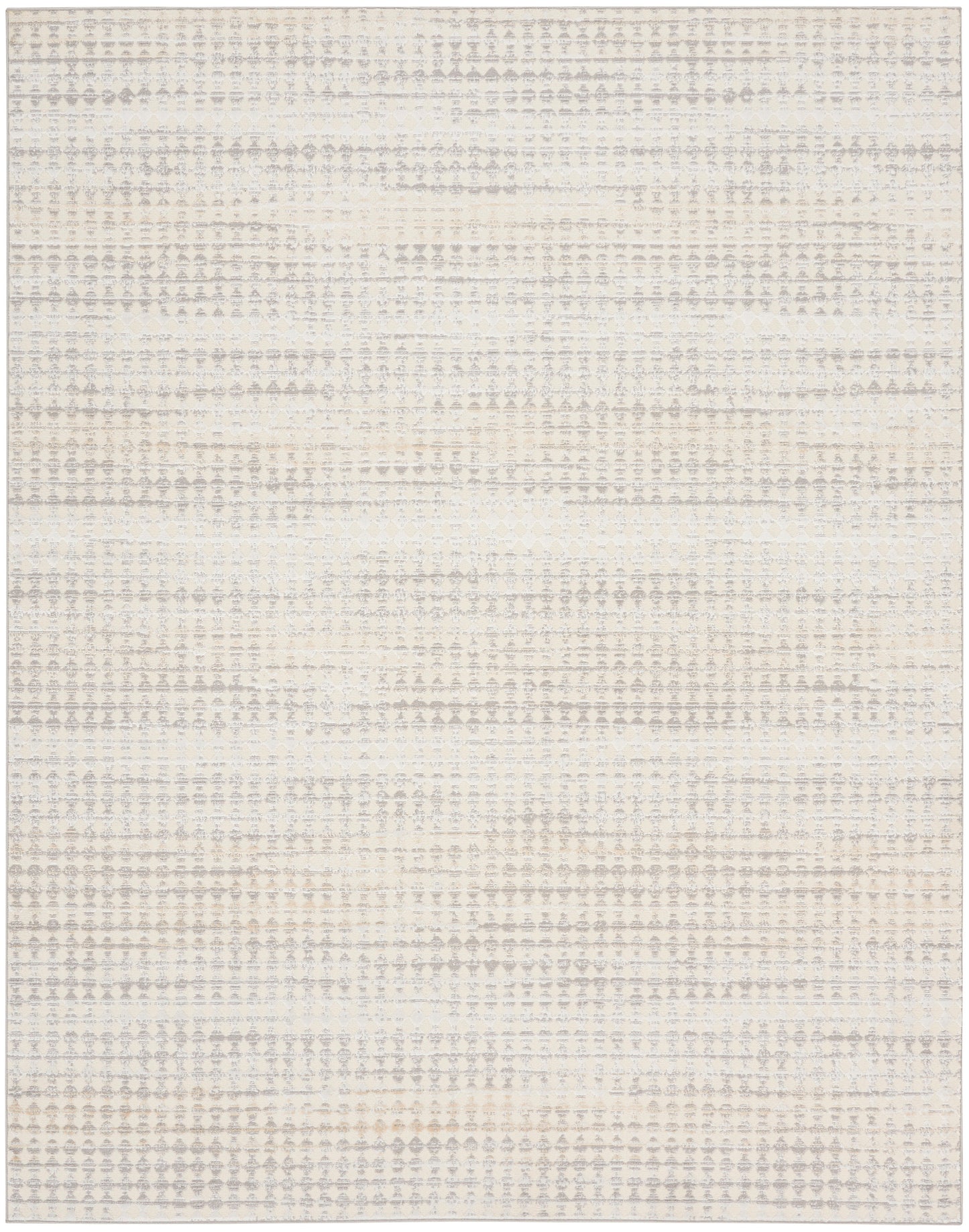 Cream and beige textured rug with tiny dot pattern and soft horizontal bands, rectangular living-room area rug