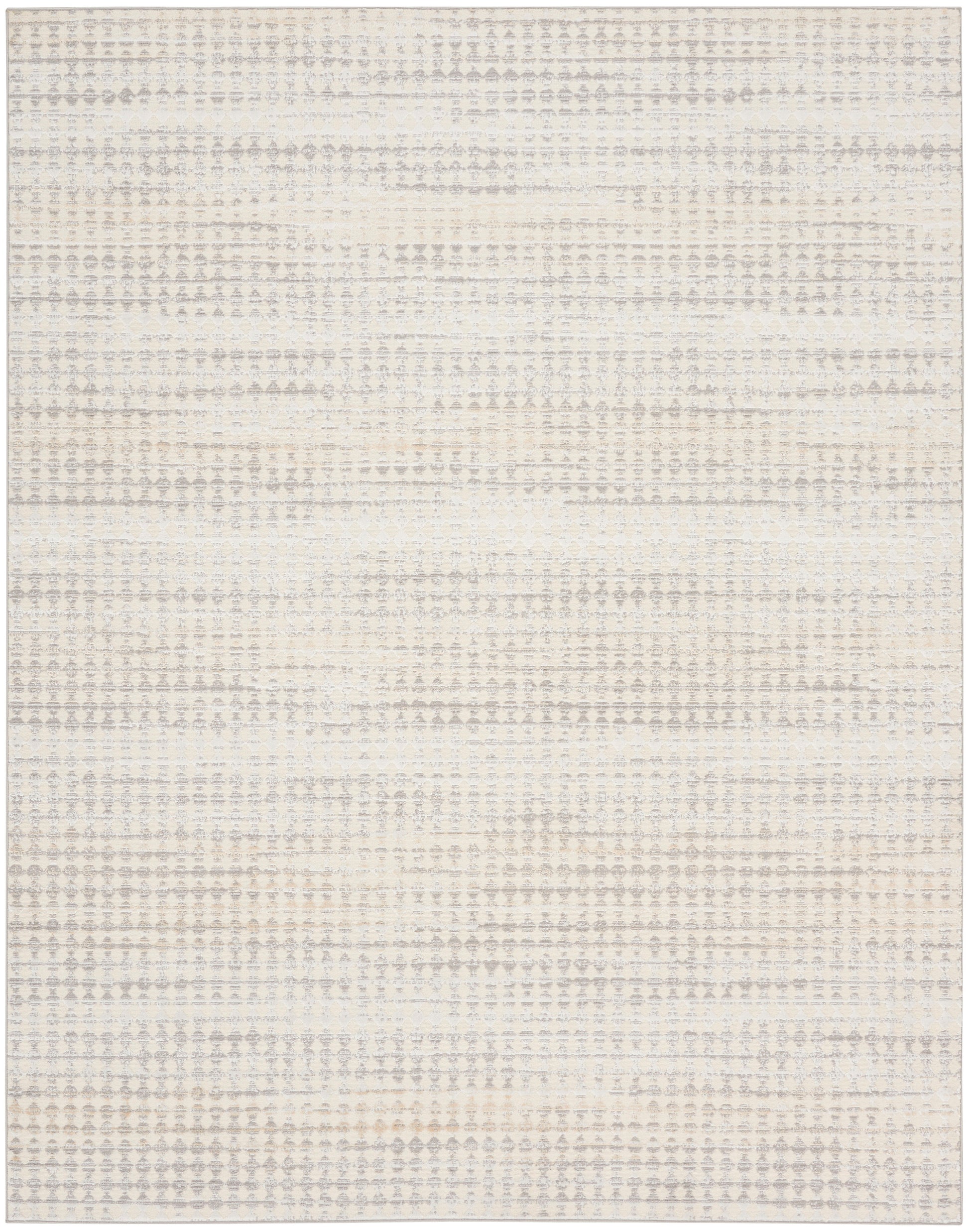 Cream and beige textured rug with tiny dot pattern and soft horizontal bands, rectangular living-room area rug