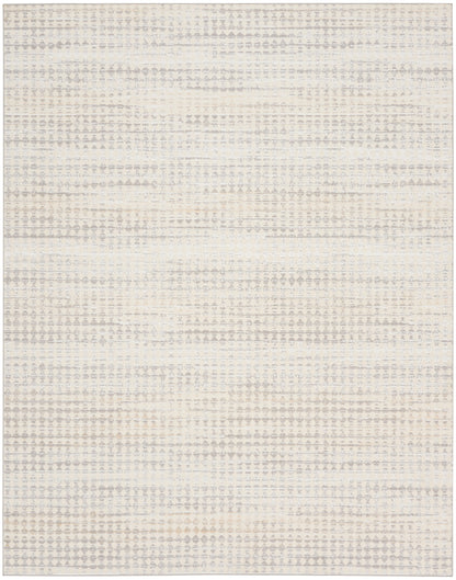 Cream and beige textured rug with tiny dot pattern and soft horizontal bands, rectangular living-room area rug
