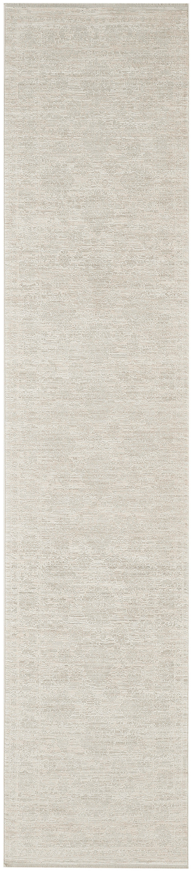 Beige textured rug runner with subtle vintage pattern; soft cream tones for hallway or entryway décor.