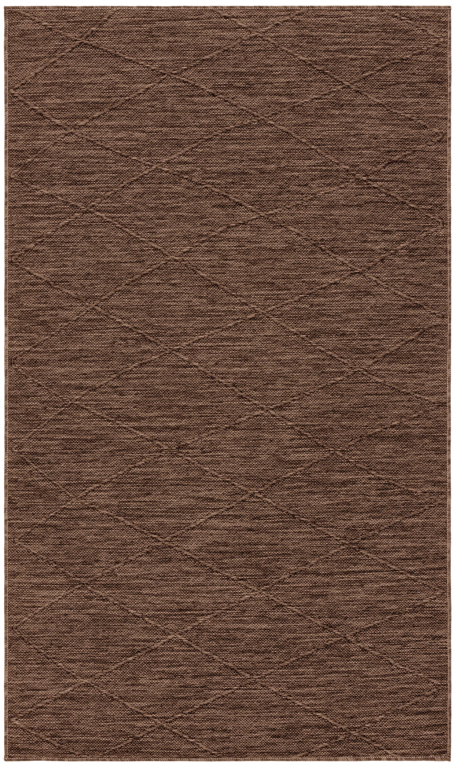 Brown rectangular rug with subtle diamond-stitched pattern and textured weave; ideal for living rooms or hallways.