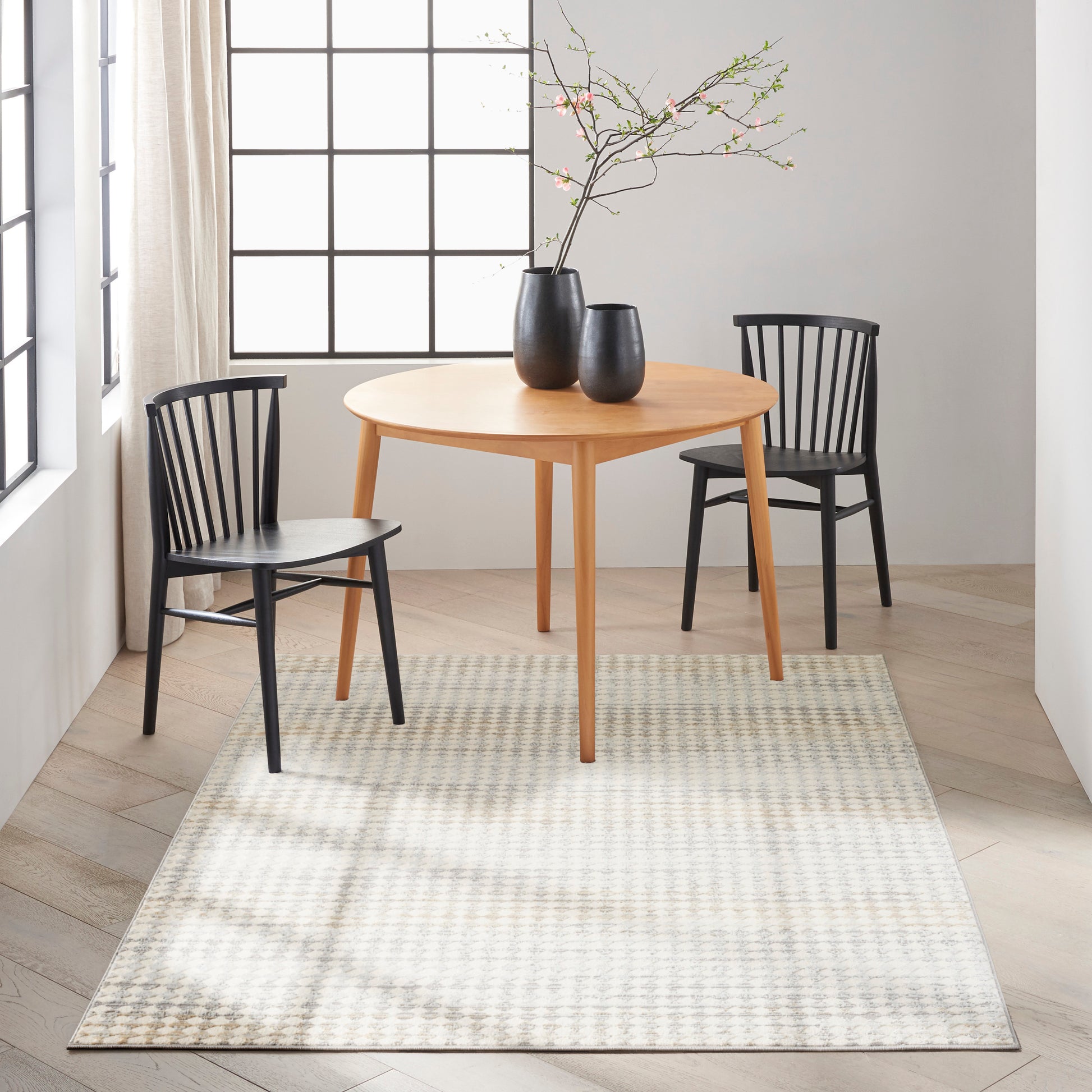 C K Design CK950 Rush 5ƒ?? x 7ƒ?? Ivory/Multi area rug from Primoends by Nourison with geometric abstract pattern, textured high-low pile, machine-made polypropylene/polyester indoor rug for living room or bedroom d??cor.