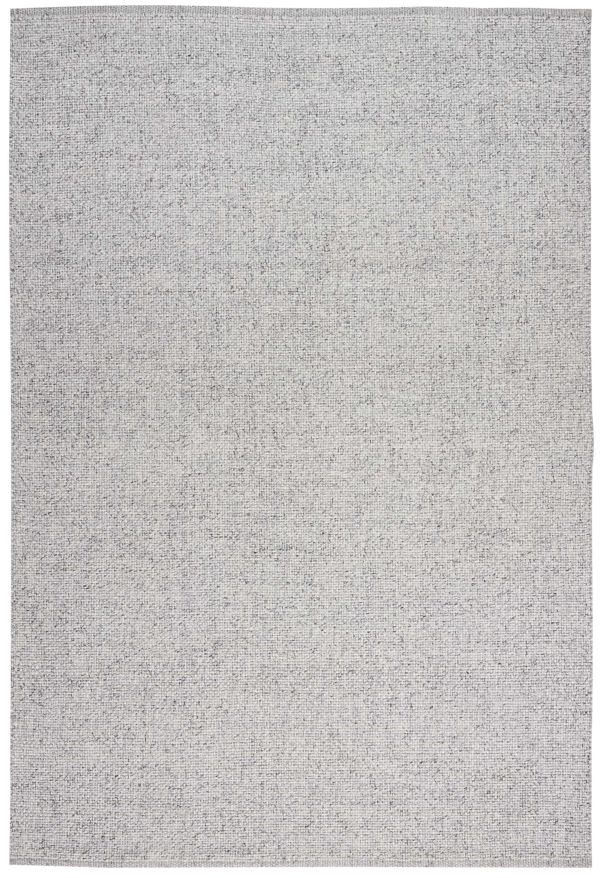 Rectangular light gray woven rug with speckled texture, casual contemporary style, 5' x 8', suitable for living rooms.