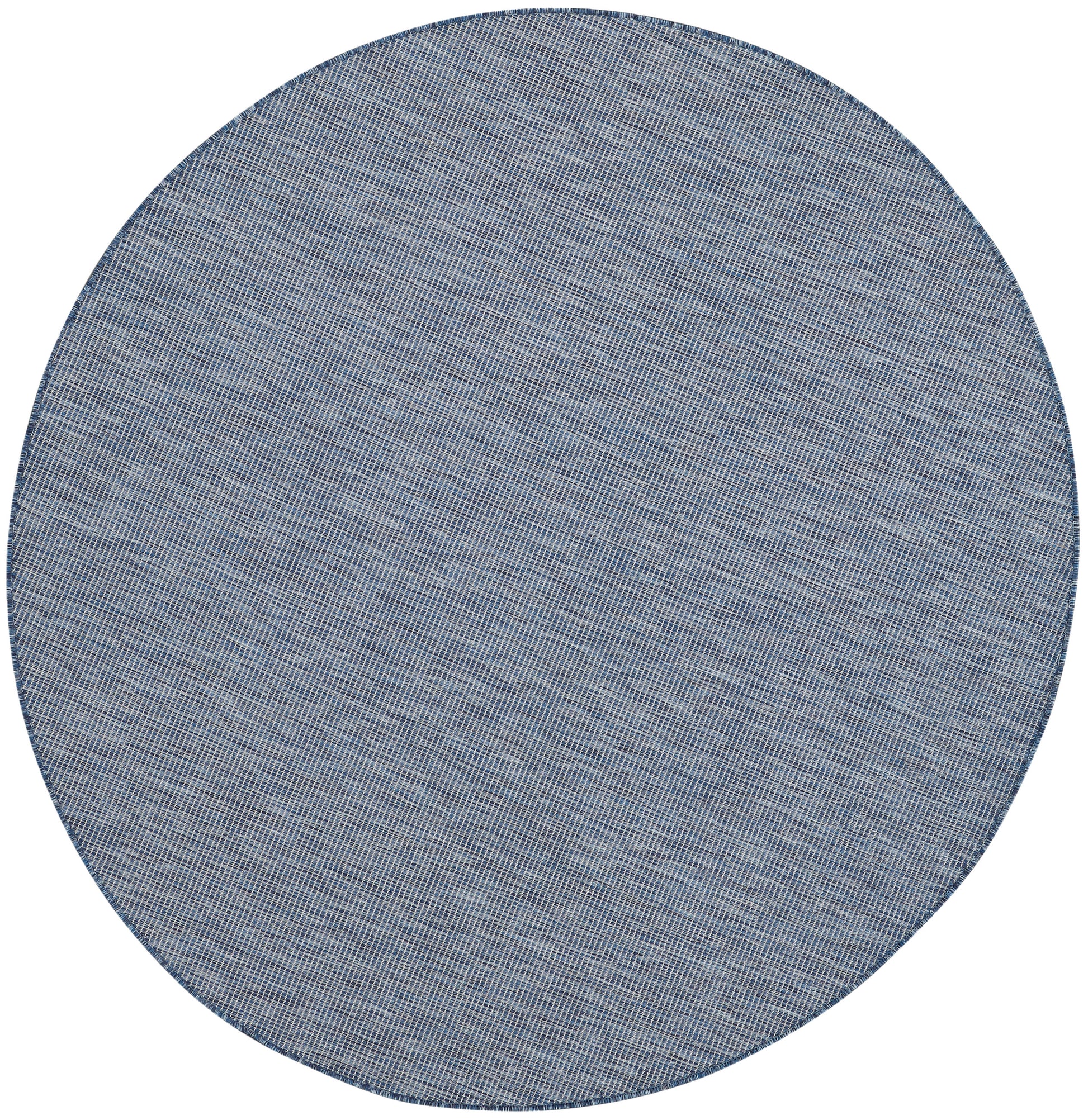 Round blue denim-textured woven placemat with subtle diagonal weave.