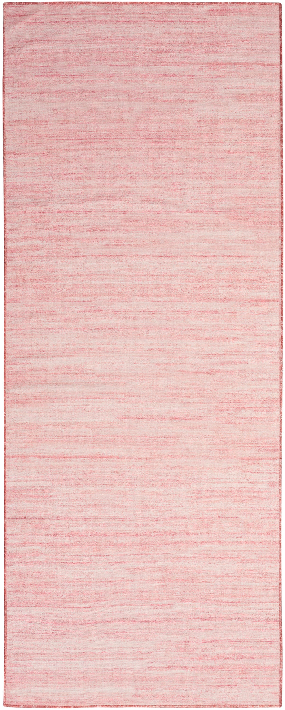 Soft pink woven runner with heathered texture and a thin red border.