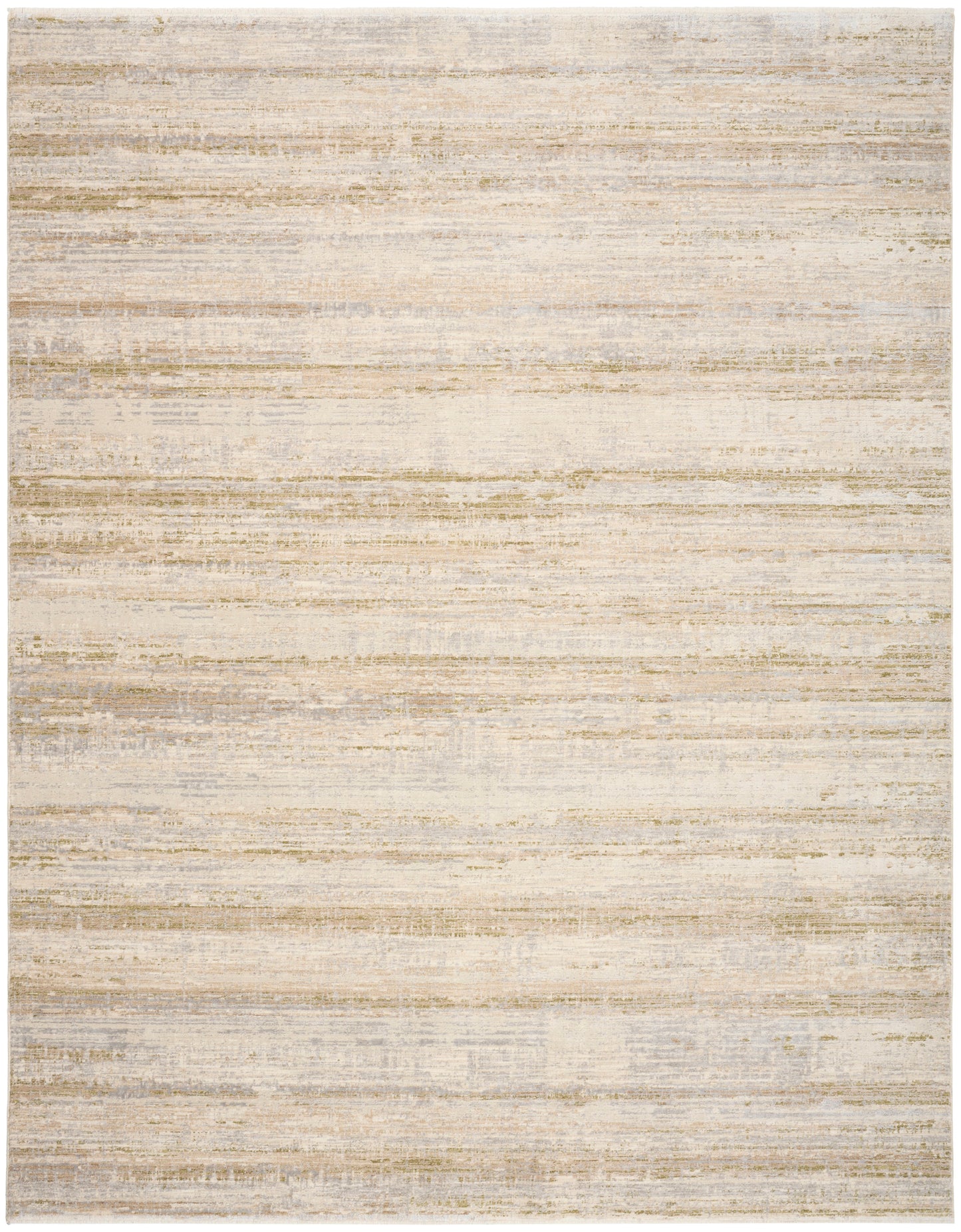 Neutral beige area rug with subtle cream and taupe horizontal stripes; soft, abstract washed pattern.