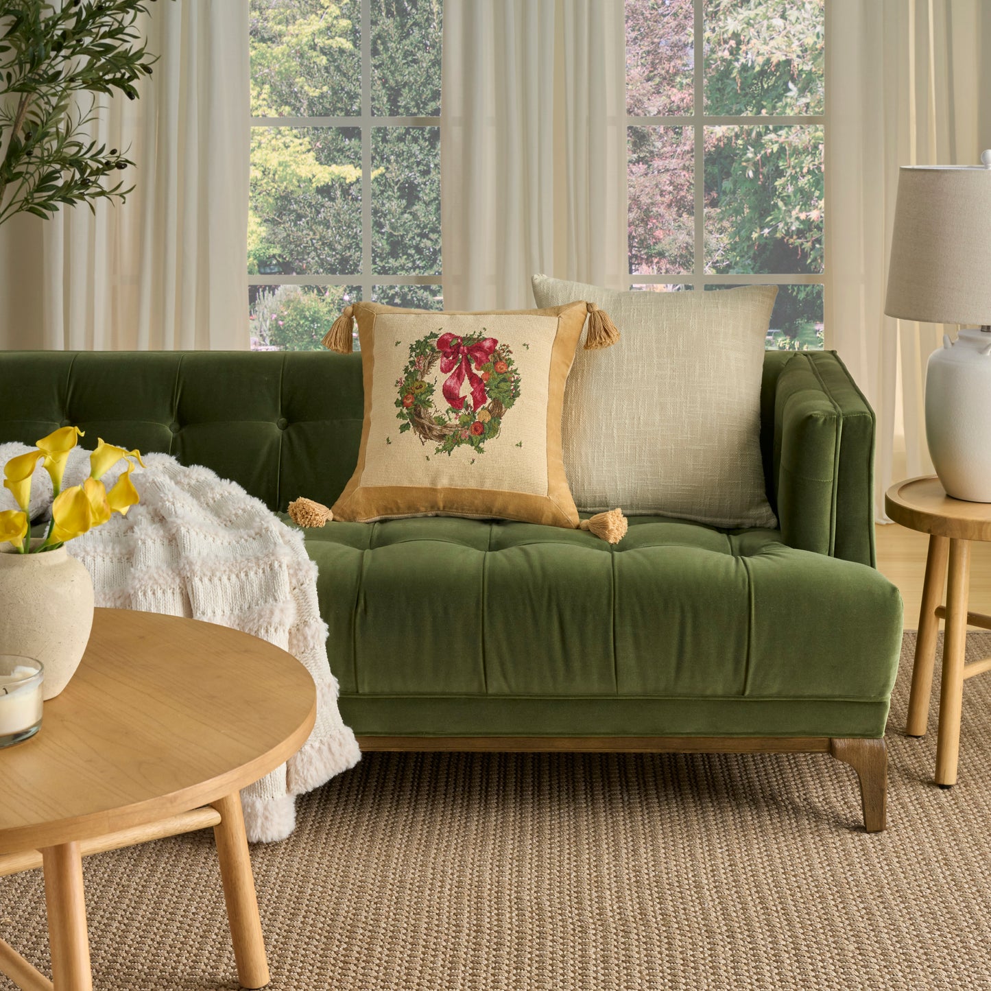Beige vintage-style square rug, 19" x 19", with a subtle pattern.