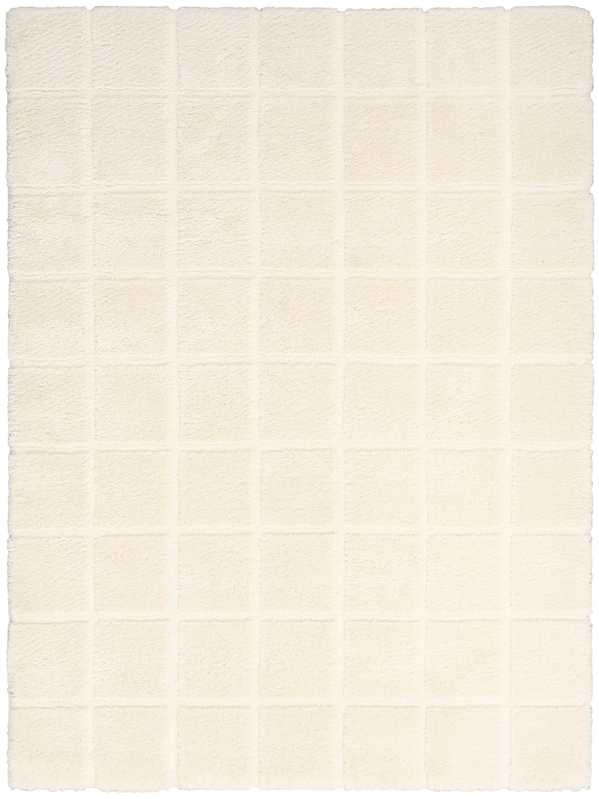 Cream textured rug with a subtle square grid pattern, 6' x 9'.