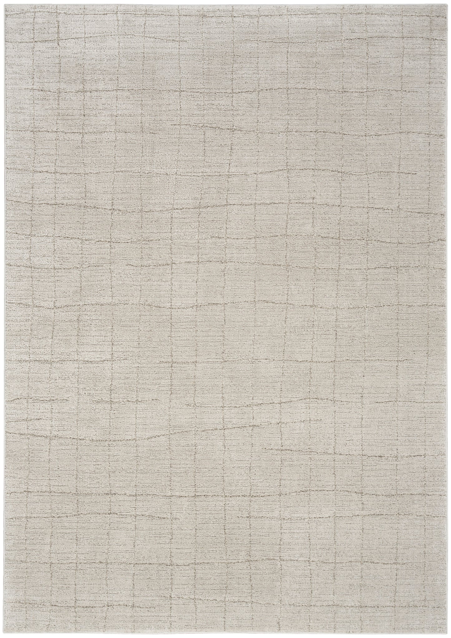 Cream beige rectangular woven rug with a subtle grid pattern and soft, textured surface.