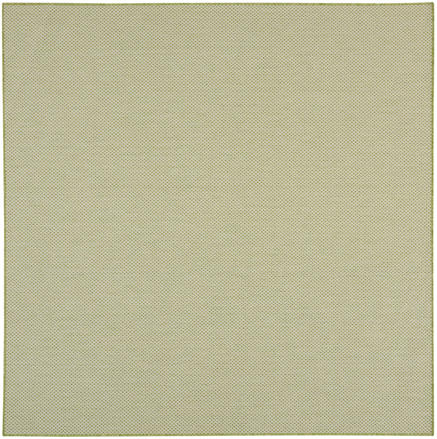 Beige rug with a tiny dark dot lattice pattern and an olive-green border, featuring a textured fabric/mesh-style surface.