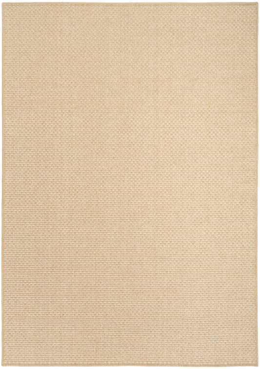 Beige woven rectangular rug with subtle grid texture; neutral floor mat.