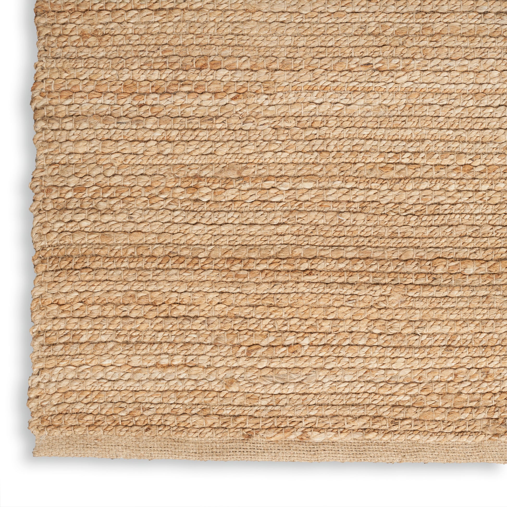 Beige gradient rug runner with rough cork edge on the left, 6' long.