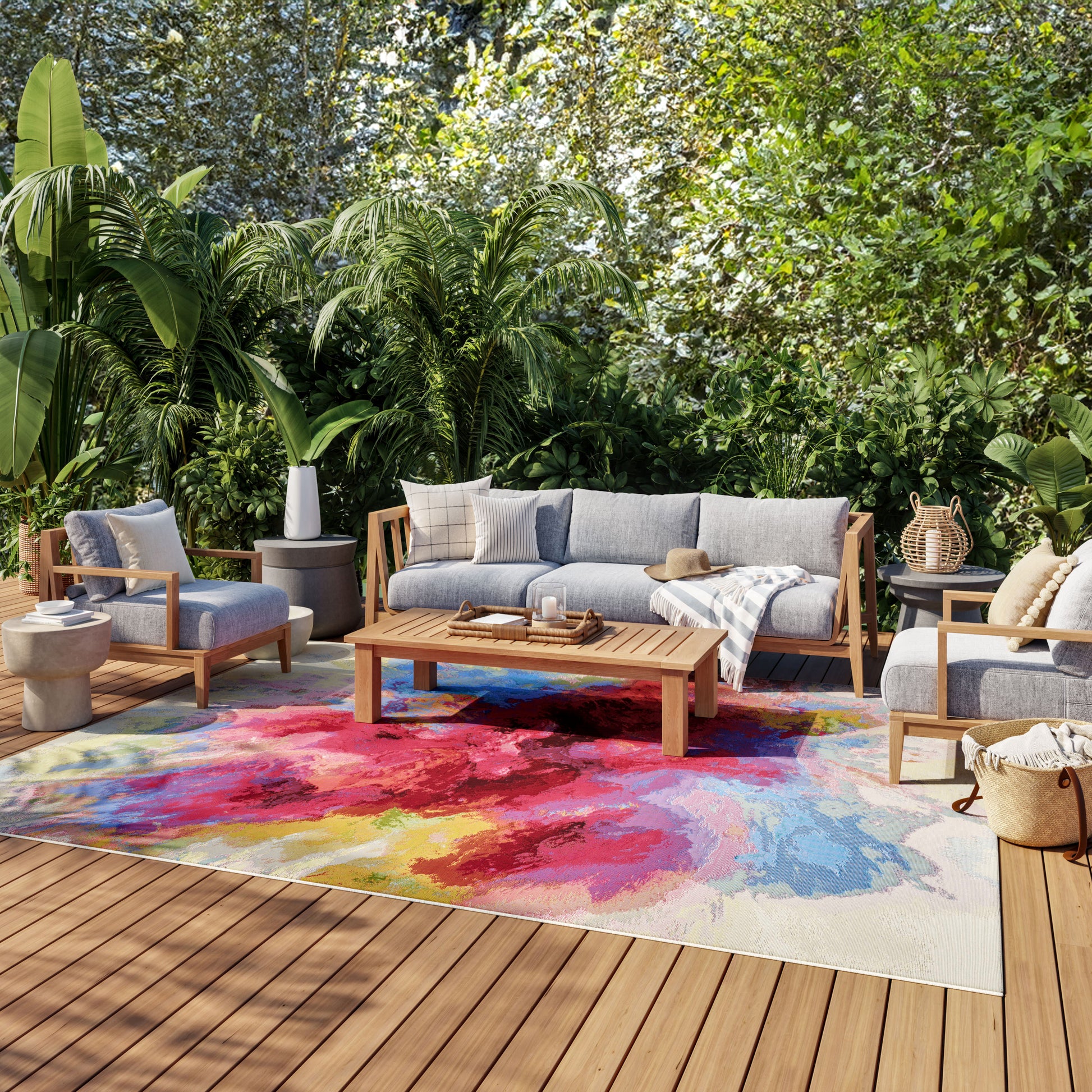 Abstract multicolor flatweave rug, 8x10, indoor/outdoor, easy-care polypropylene polyester blend, modern contemporary area rug for living room porch patio décor