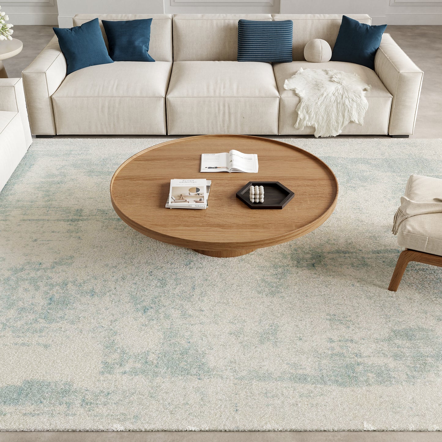 9' x 12' pale blue modern rug with a subtle pattern