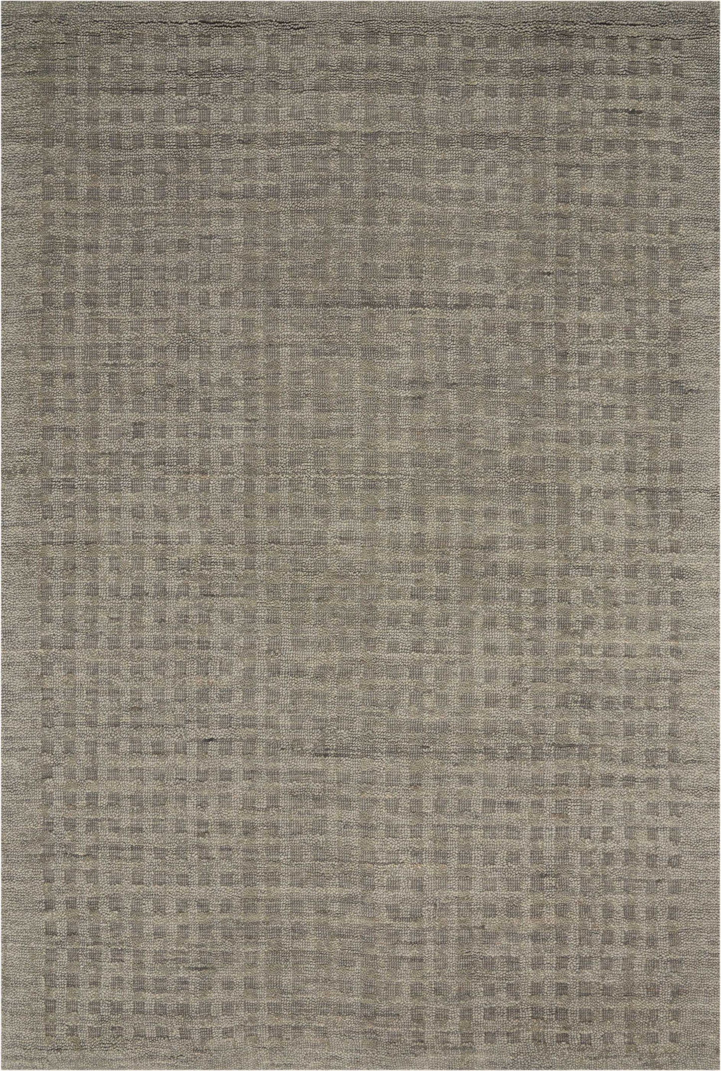 Beige-gray textured area rug with a subtle woven grid pattern; modern neutral, low-pile.