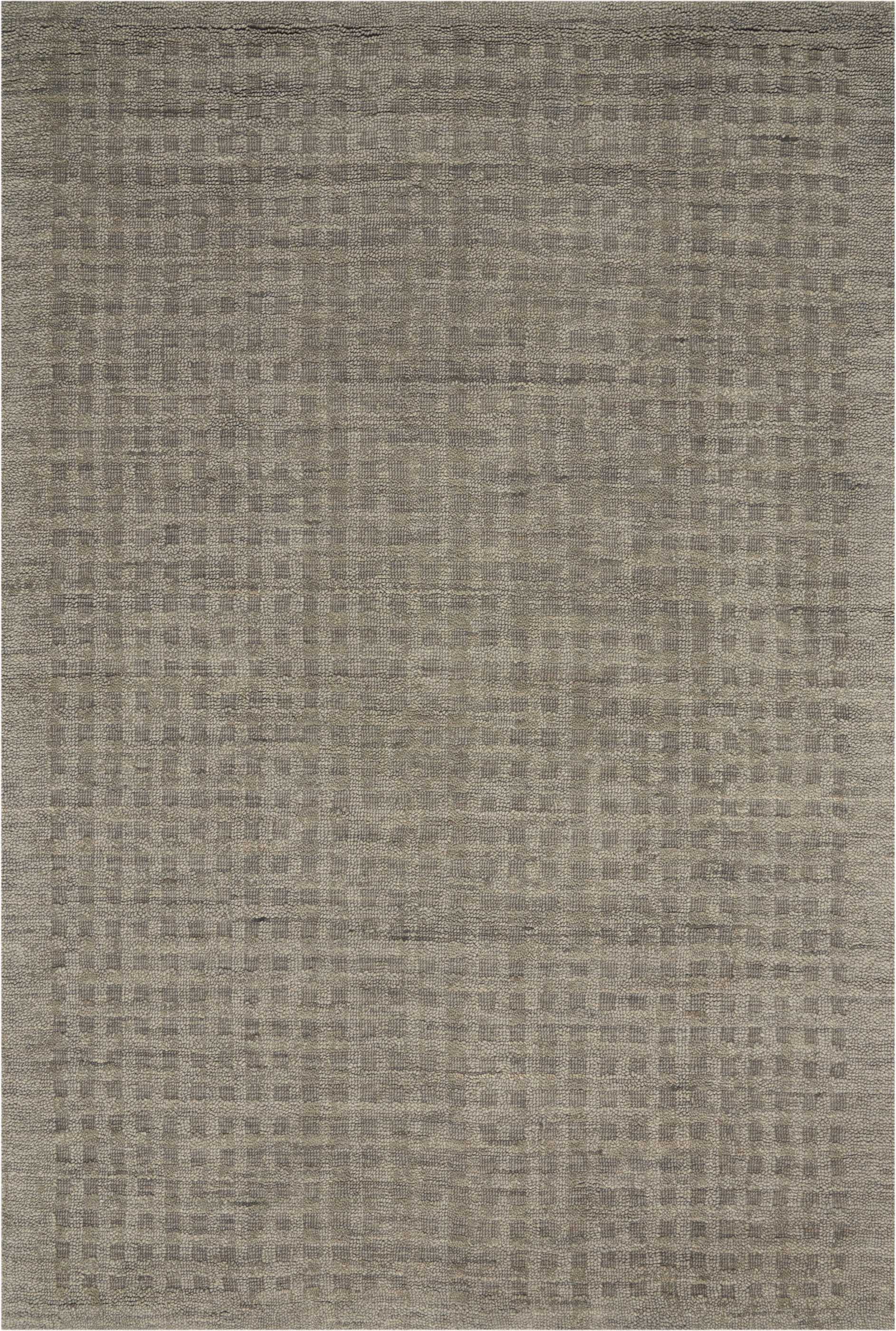 Beige-gray textured area rug with a subtle woven grid pattern; modern neutral, low-pile.