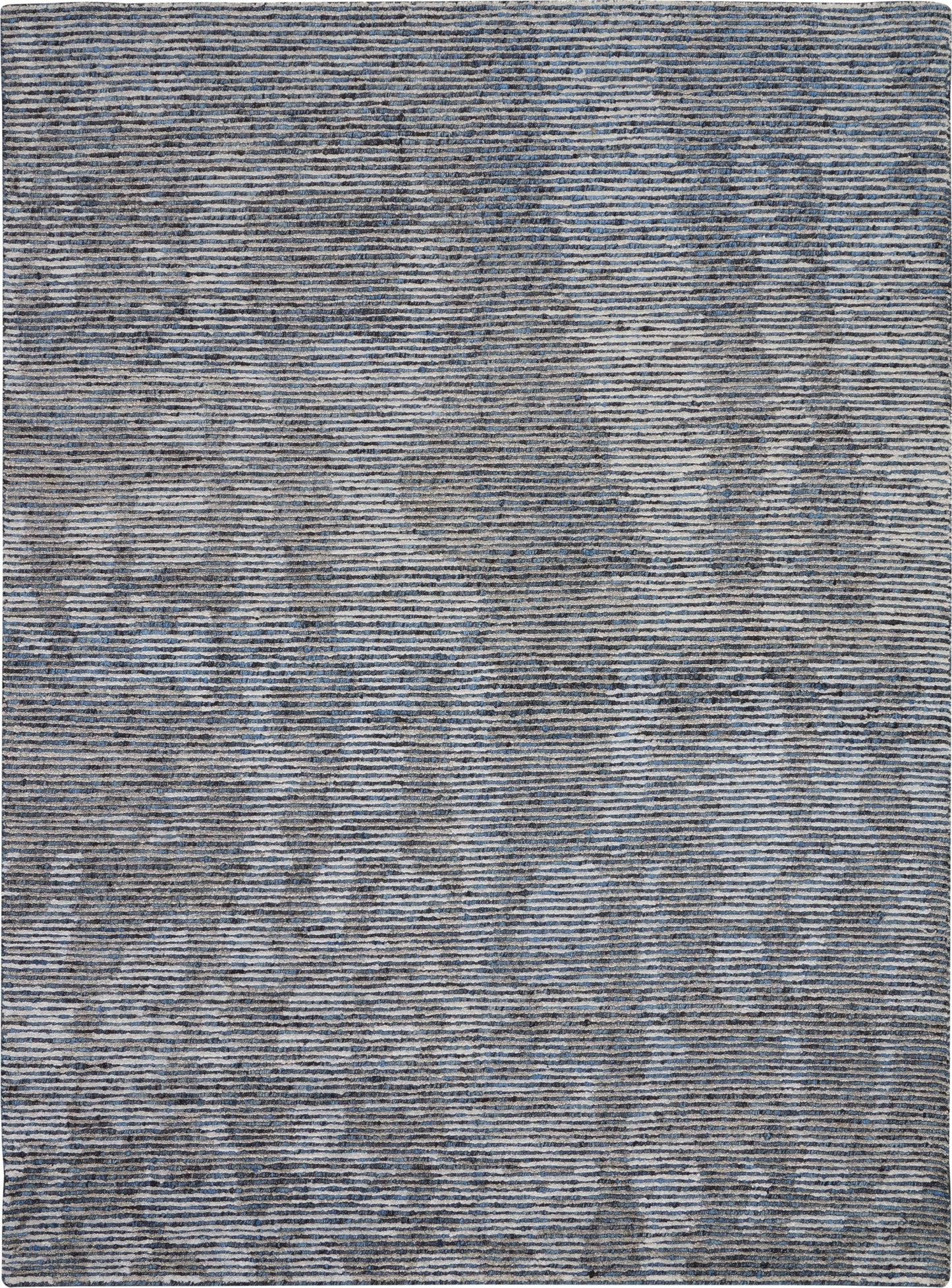 Rectangular blue-gray woven rug with subtle marbled abstract pattern and tonal stripes; modern living room decor.