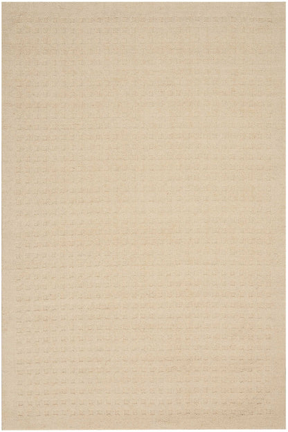 Beige rectangular rug with soft woven texture in warm neutral tone, versatile for living room or bedroom.