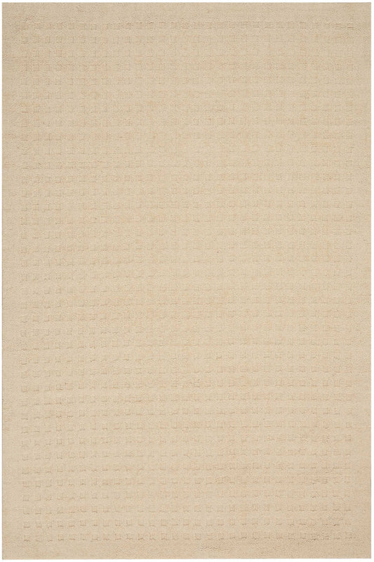 Beige rectangular rug with soft woven texture in warm neutral tone, versatile for living room or bedroom.