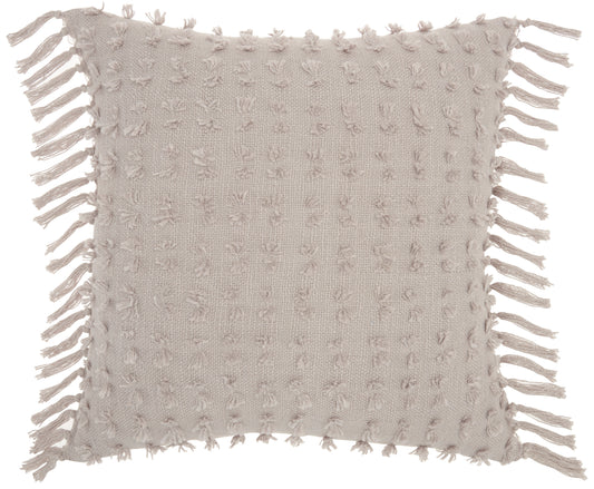 Mina Victory khaki textured throw pillow 20x20 by Nourison, handmade farmhouse decorative pillow with distressed abstract tufted embroidered cotton design, neutral accent pillow for sofa couch living room bedroom decor