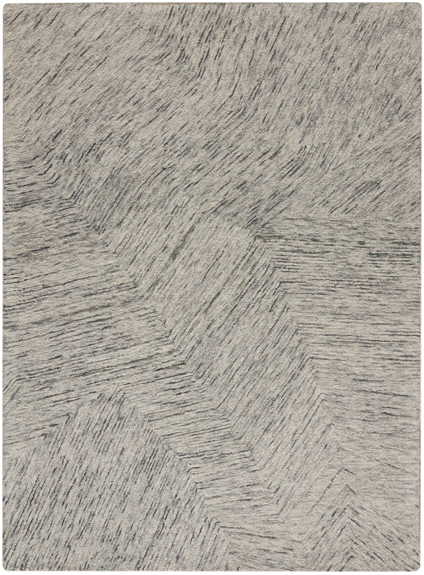 Grey textured rug with subtle herringbone pattern and soft plush pile.