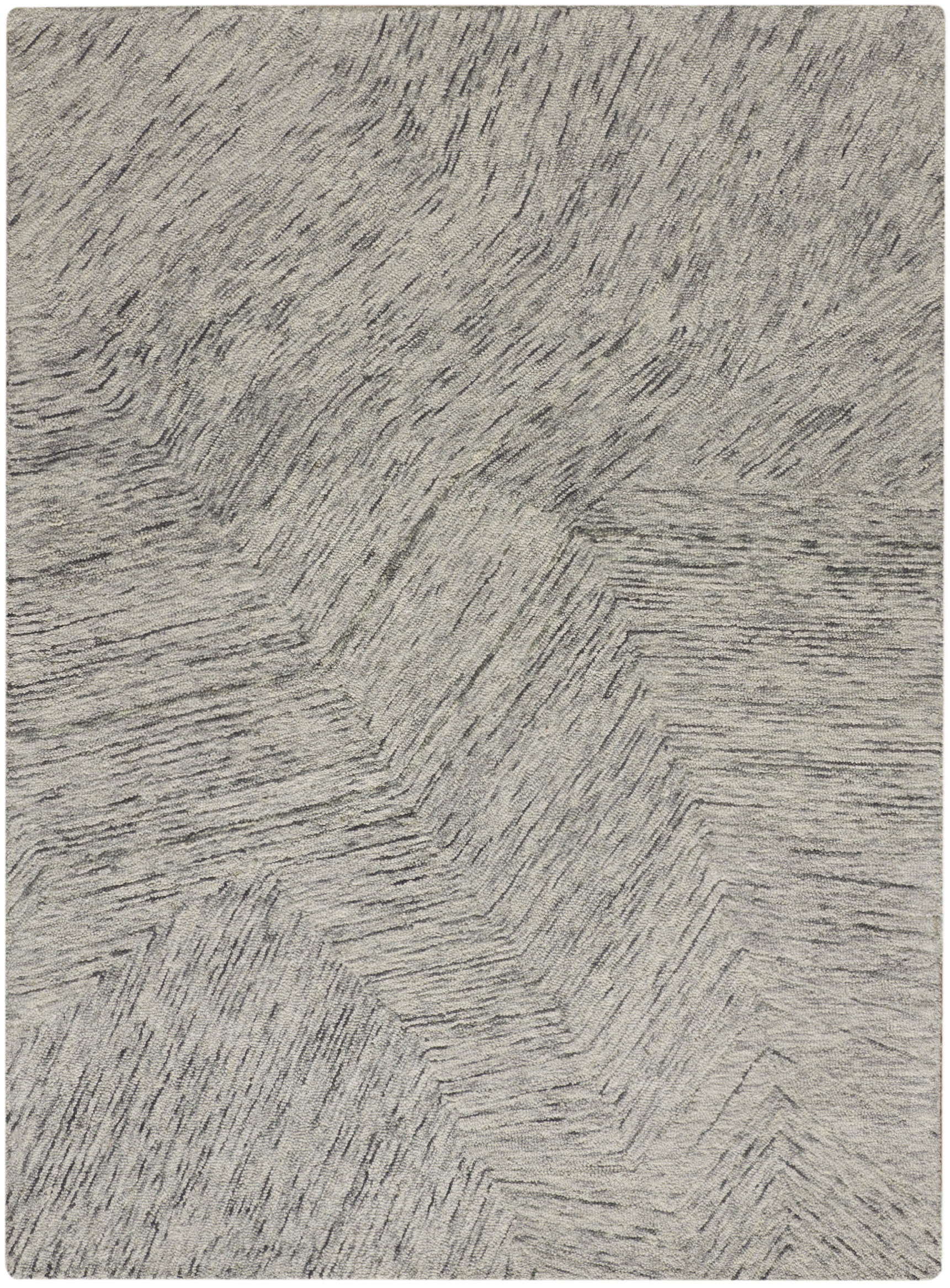 Grey textured rug with subtle herringbone pattern and soft plush pile.