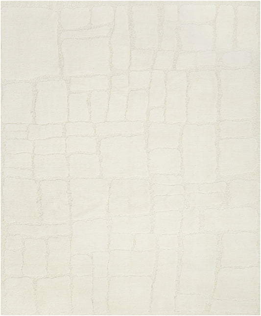 Cream textured rug with a pale, irregular stone-like grid pattern.