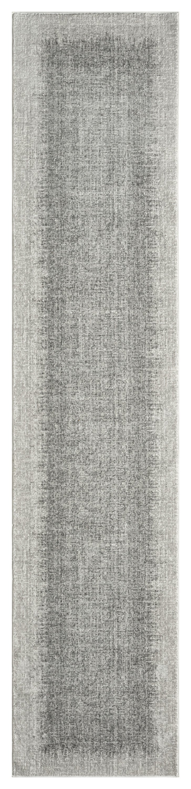 Long gray distressed-pattern rug runner with soft plush texture, modern neutral decor for hallway or entryway.