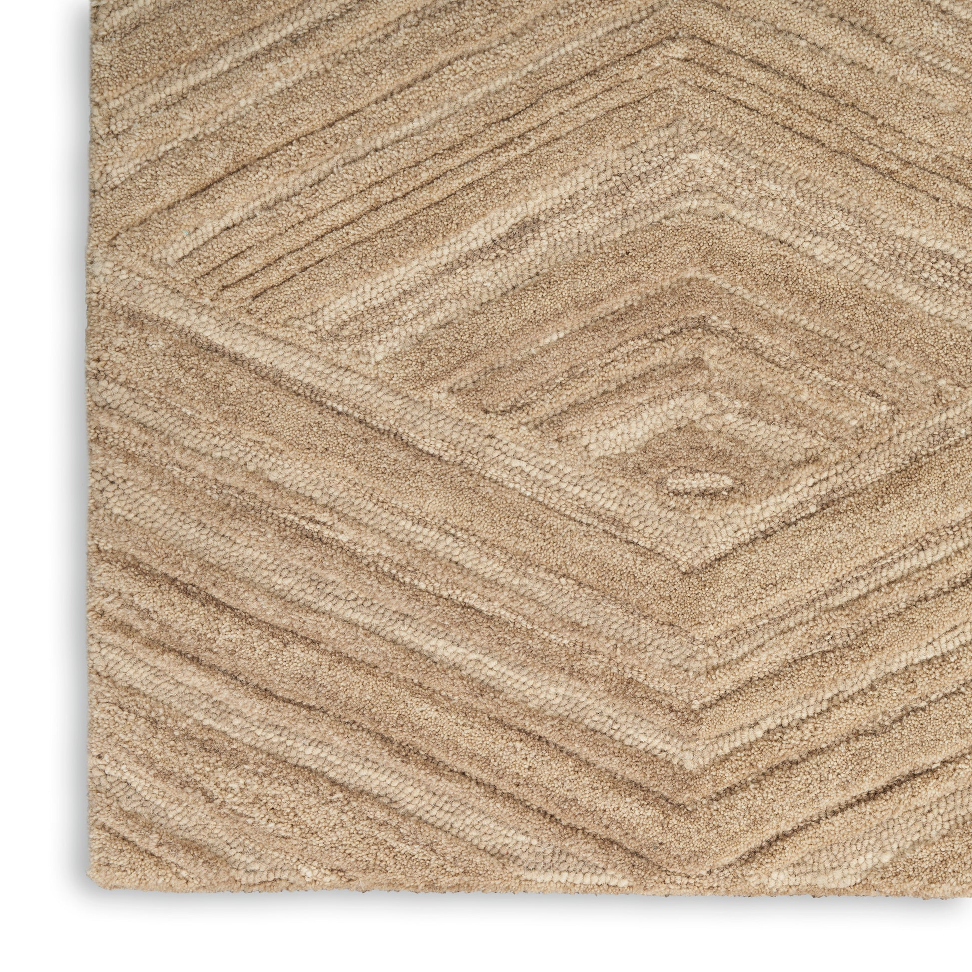 Beige textured area rug with a raised chevron pattern; rectangular, soft woven look for living room.