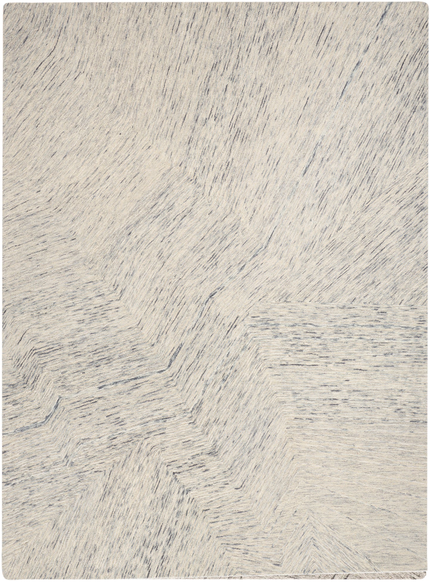 Neutral beige textured rug with subtle gray brushstroke pattern for modern living spaces.