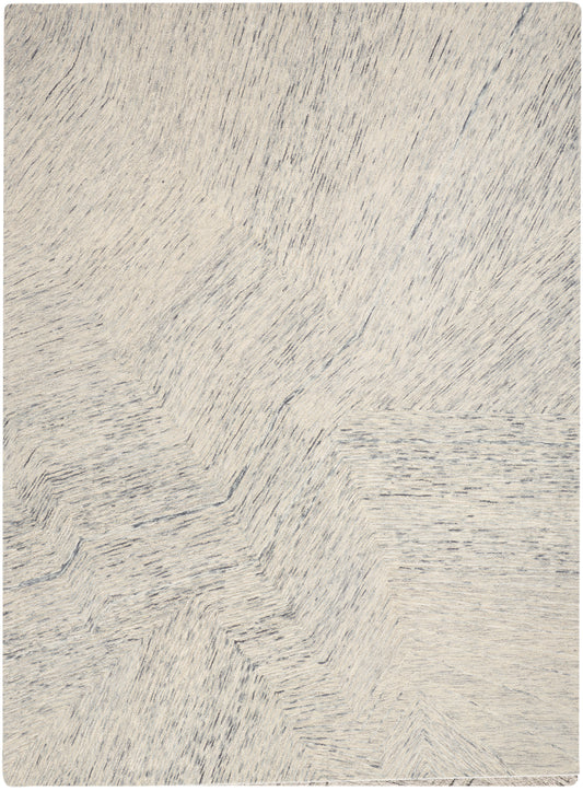 Neutral beige textured rug with subtle gray brushstroke pattern for modern living spaces.