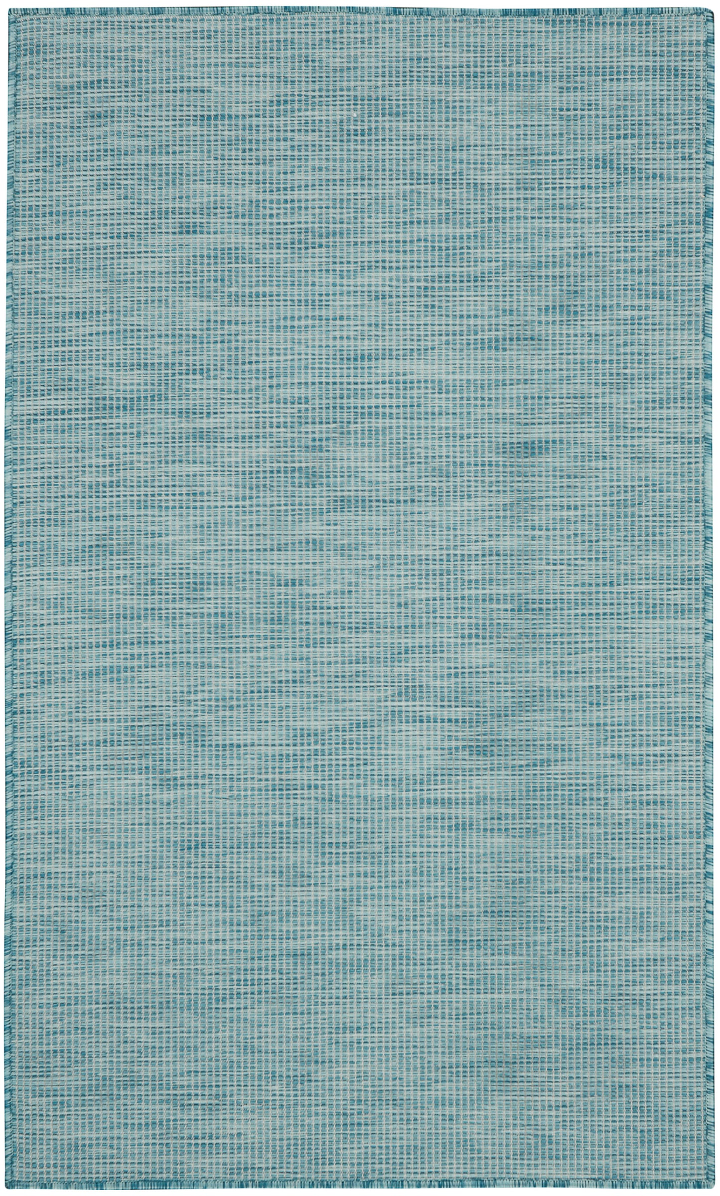 Teal-blue flat-woven rug with a subtle grid texture; rectangular, modern floor decor.