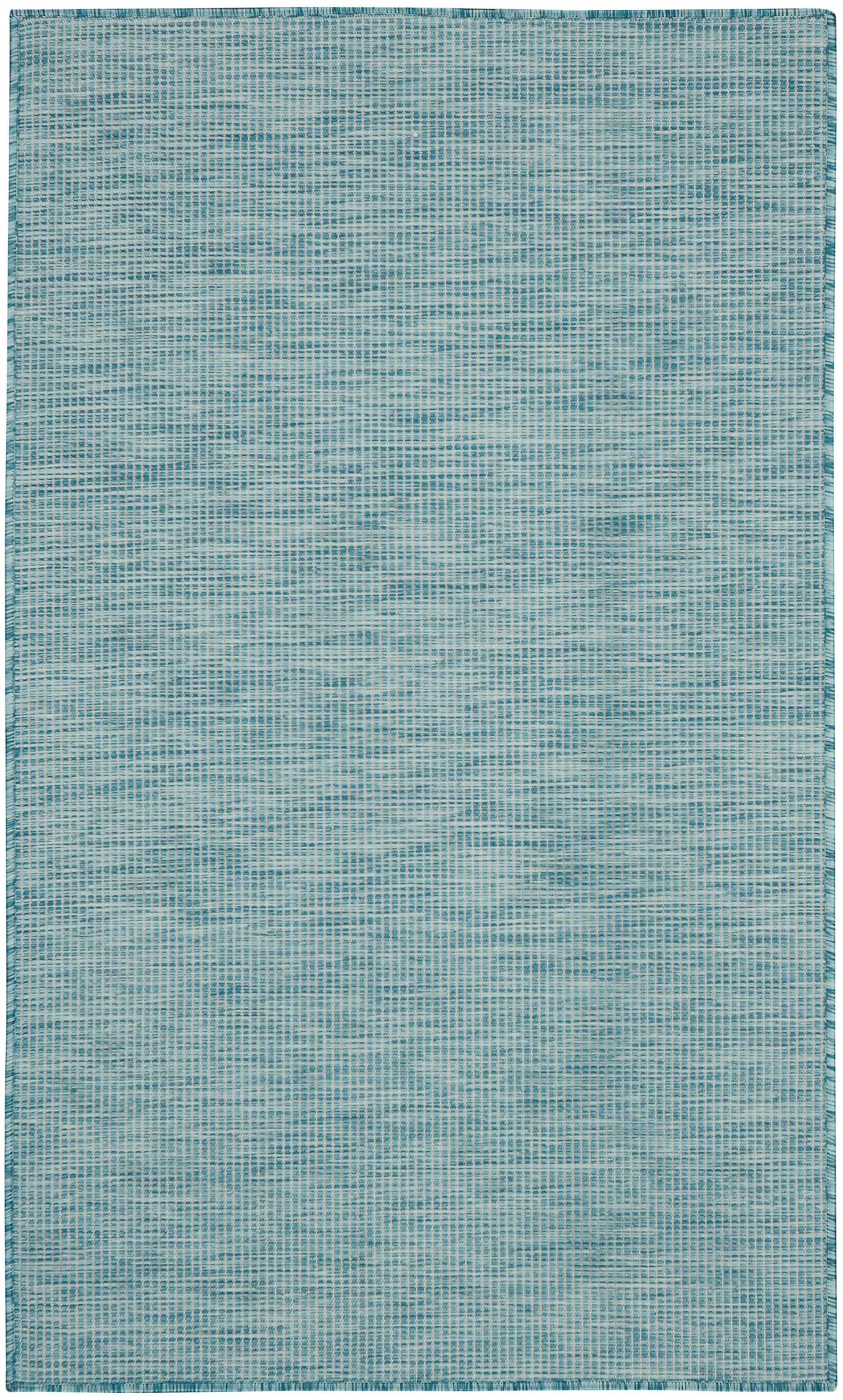 Teal-blue flat-woven rug with a subtle grid texture; rectangular, modern floor decor.