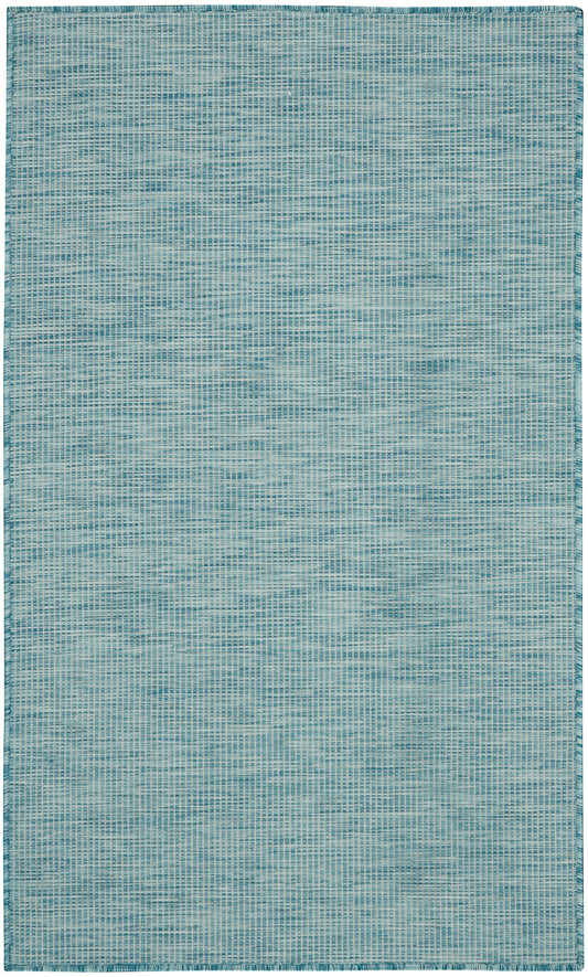Teal-blue flat-woven rug with a subtle grid texture; rectangular, modern floor decor.