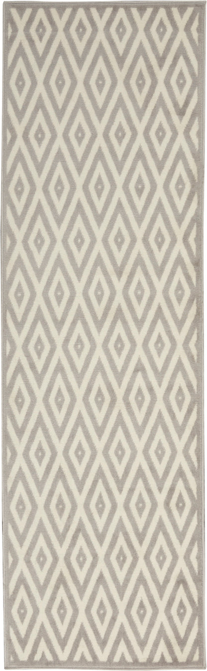Grey & ivory diamond geometric runner rug, long rectangular.
