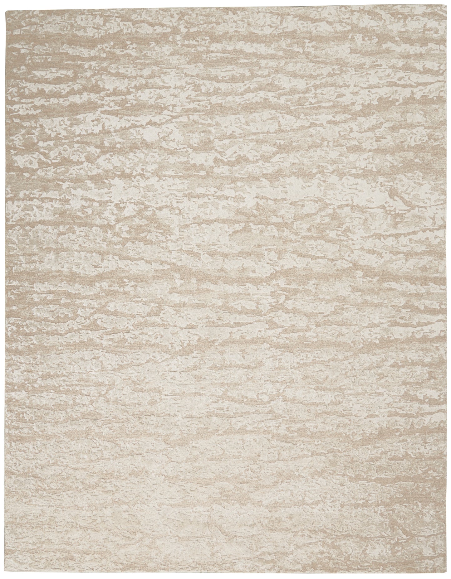Beige textured area rug with subtle marbled pattern in cream and taupe tones.