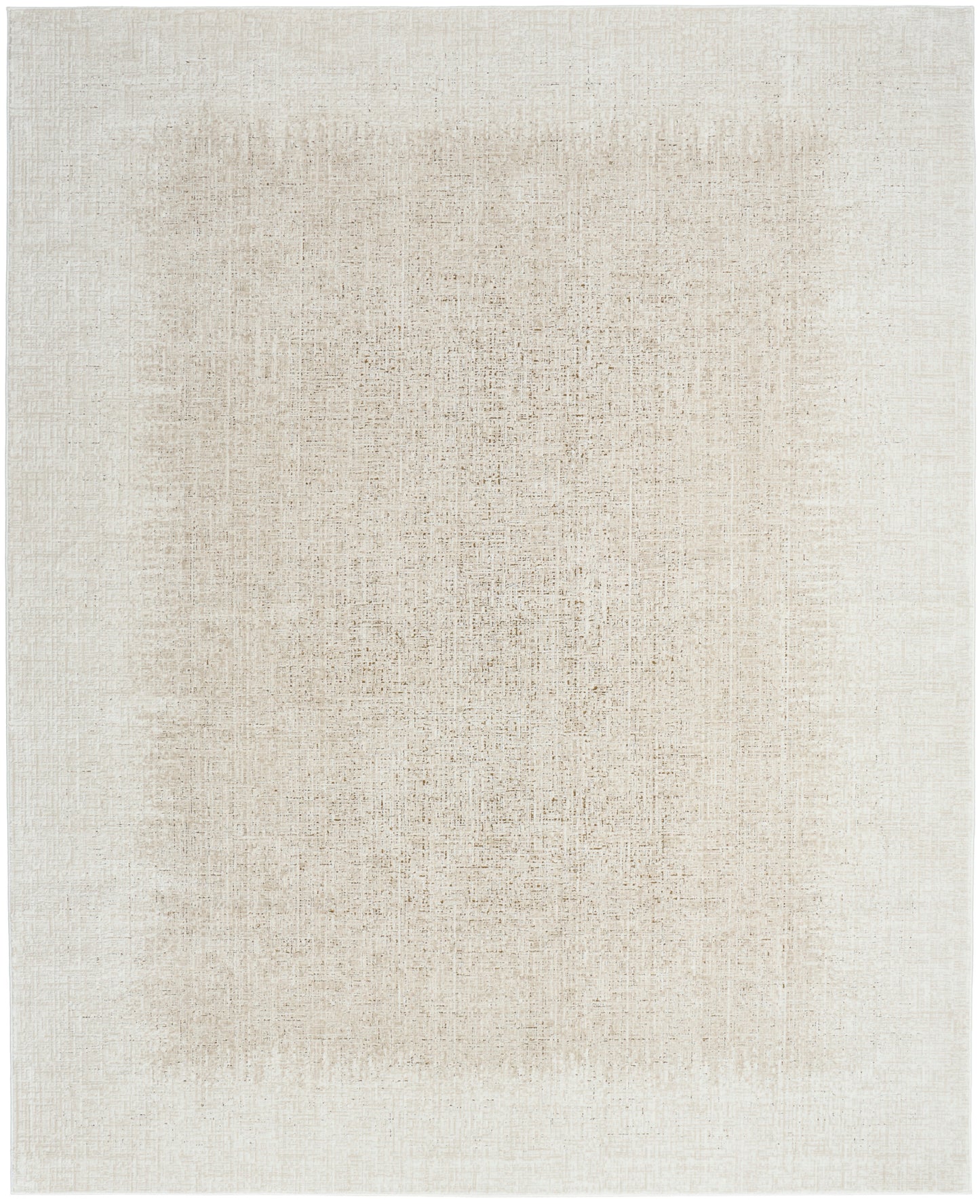 Neutral beige area rug with subtle feathered shading and linen texture.