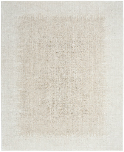 Neutral beige area rug with subtle feathered shading and linen texture.