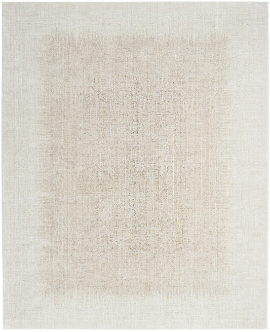 Neutral beige area rug with subtle feathered shading and linen texture.