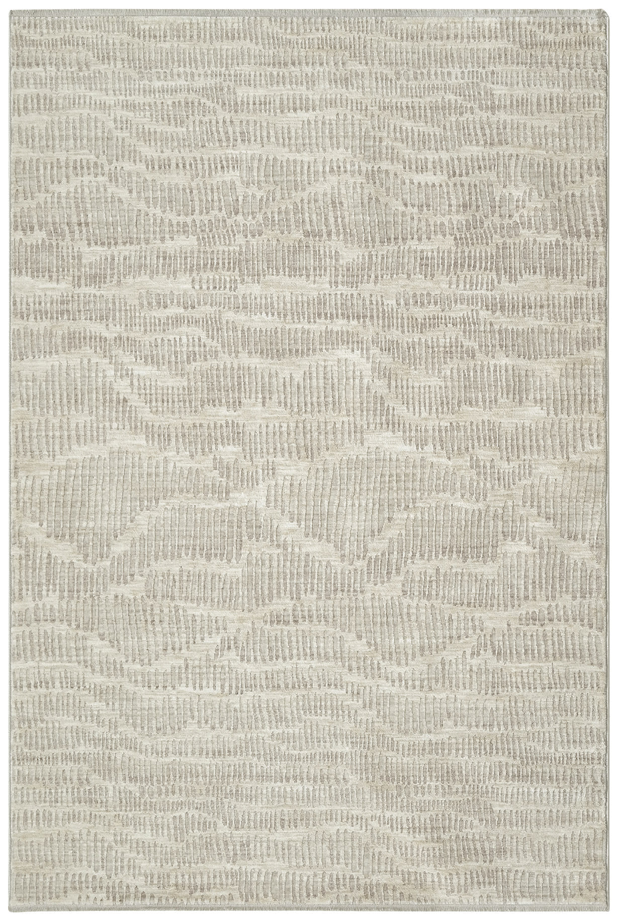 Cream-beige area rug with a subtle raised wavy geometric pattern in neutral tones.