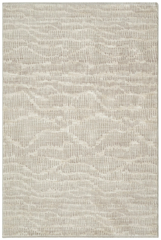 Cream-beige area rug with a subtle raised wavy geometric pattern in neutral tones.