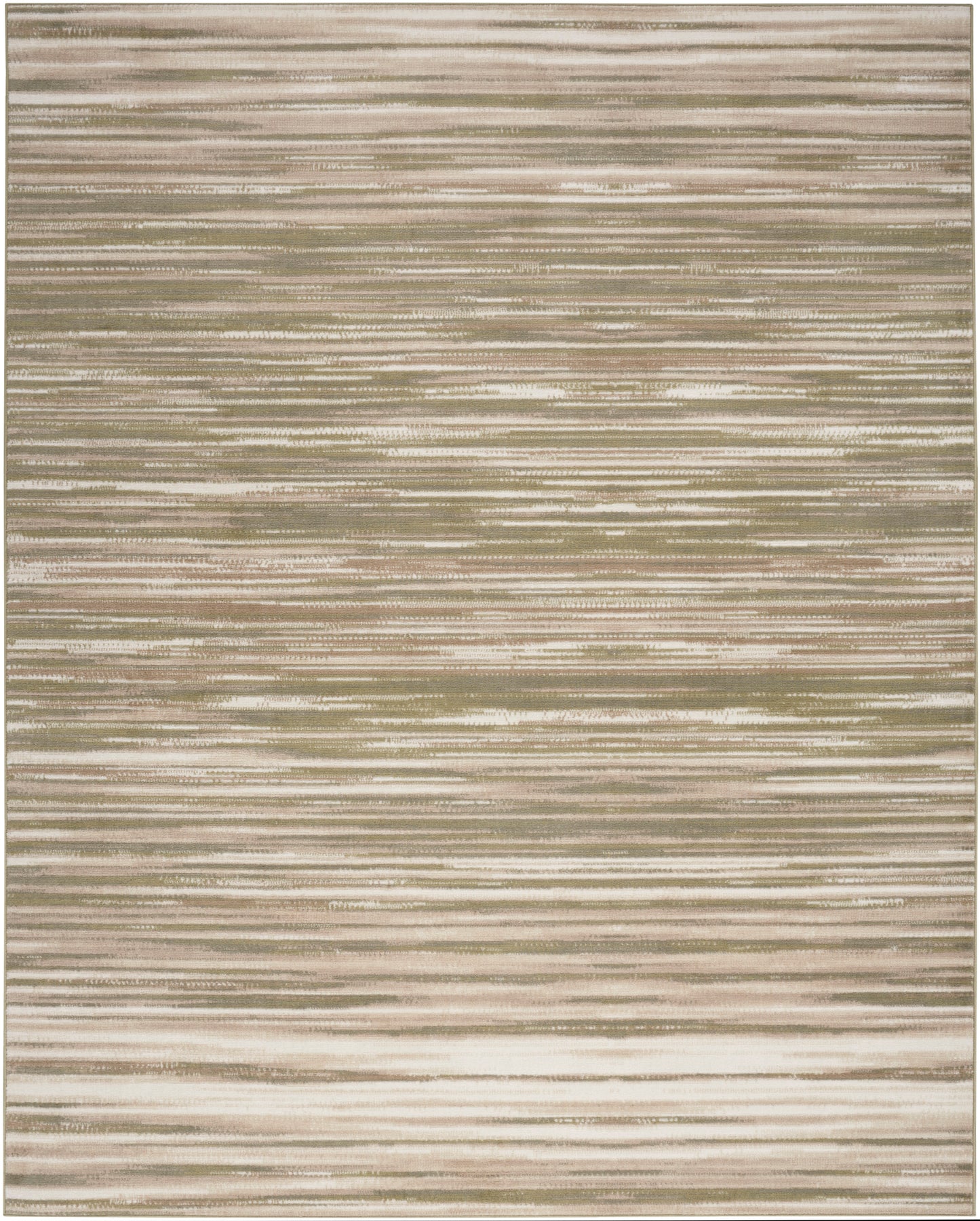 Neutral striped area rug with beige, taupe and cream horizontal brushstroke lines; modern minimalist style.