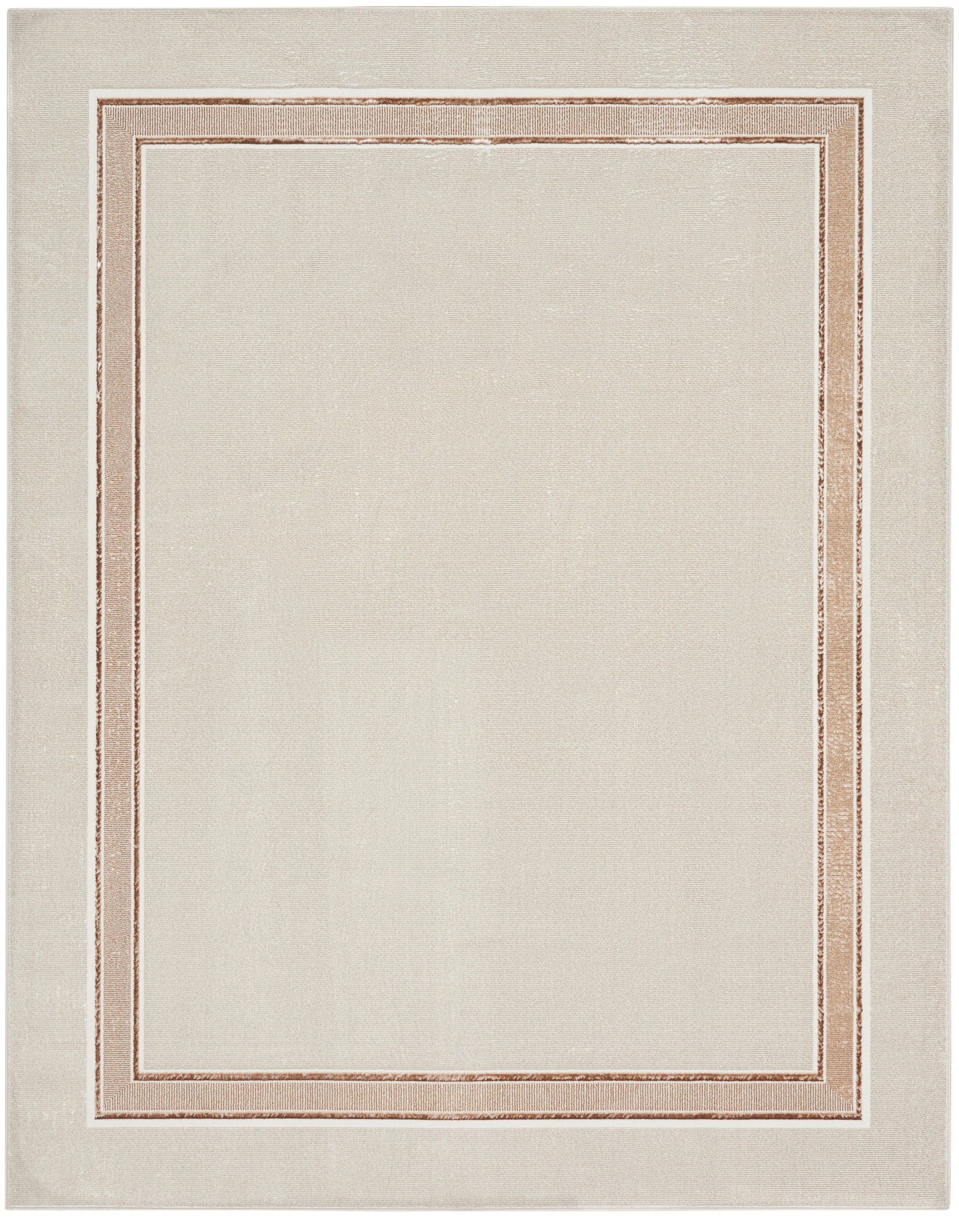 Cream rectangular rug with copper-toned double borders framing a plain center.