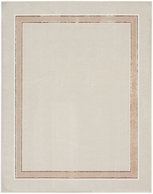 Cream rectangular rug with copper-toned double borders framing a plain center.
