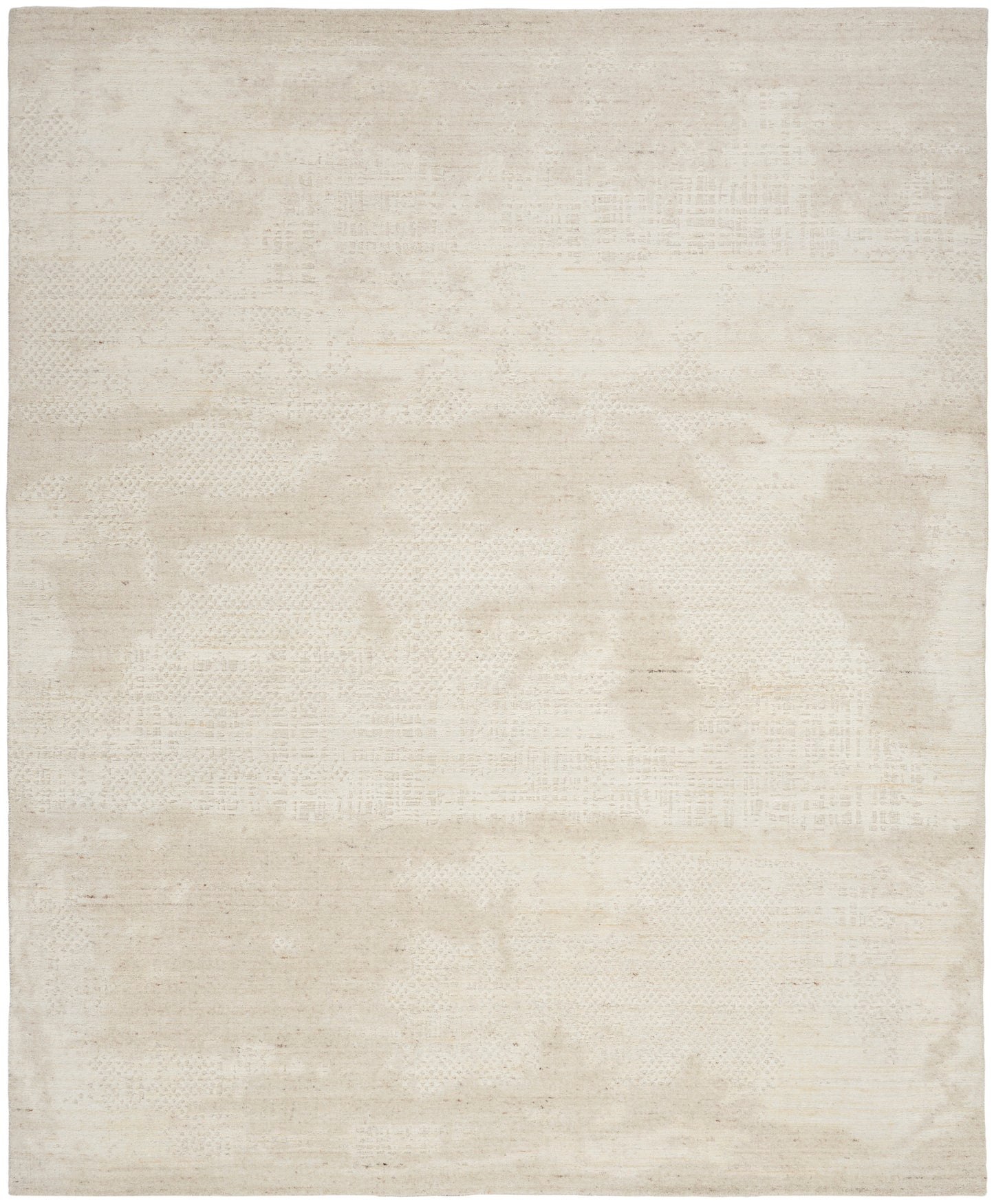 Neutral ivory-beige area rug with a subtle distressed pattern; soft, flat-weave look for living spaces.