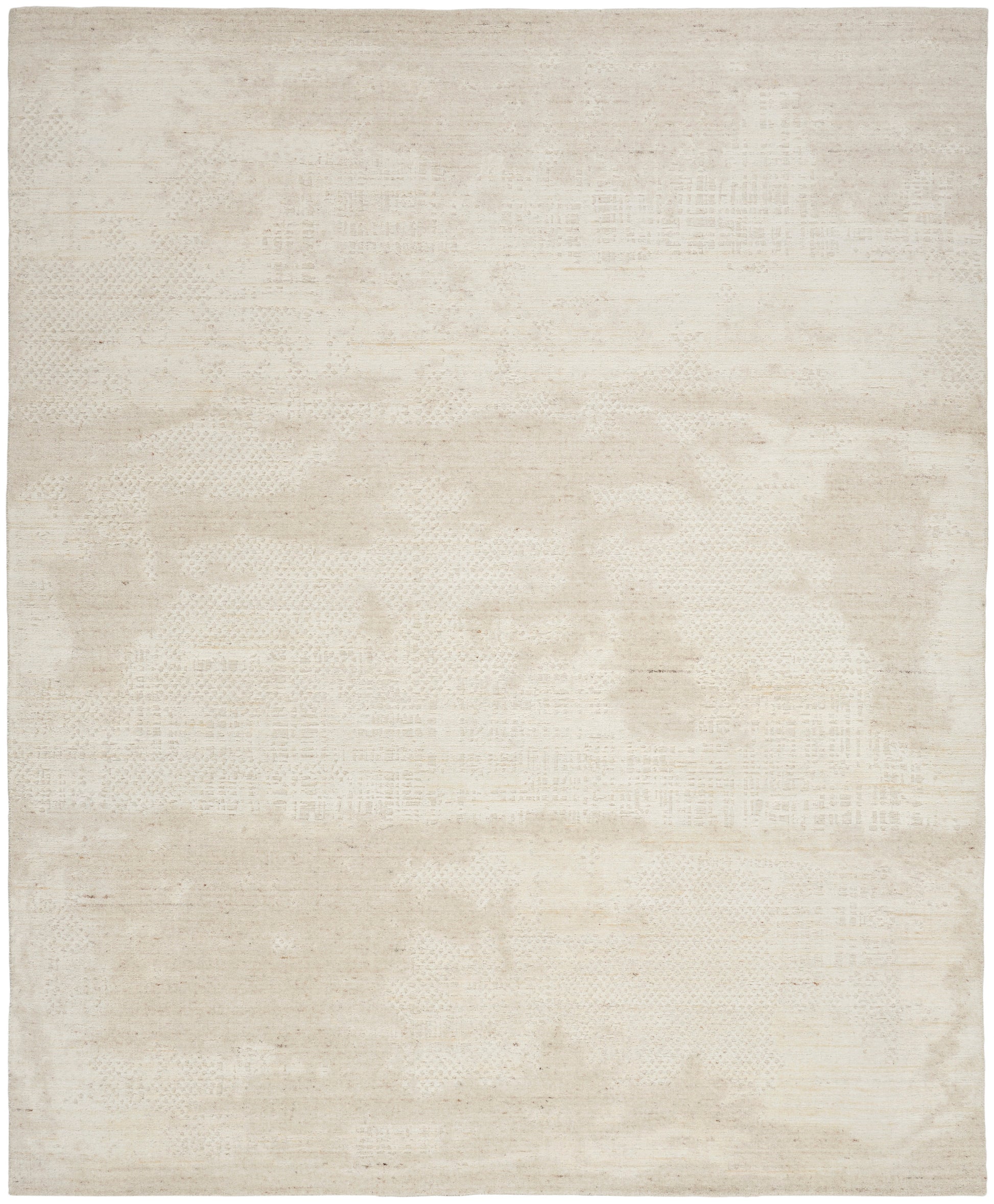 Neutral ivory-beige area rug with a subtle distressed pattern; soft, flat-weave look for living spaces.